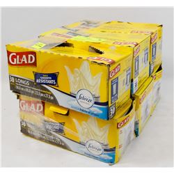 6 BOXES ASSORTED GLAD KITCHEN GARBAGE BAGS