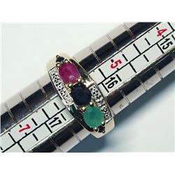 20) TWO-TONE STERLING SILVER GEMSTONE RING