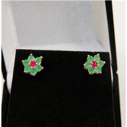 #97-EMERALD & RUBY STUD  EARRINGS