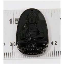 #90-NATURAL BLACK OBSIDIAN BUDDHA PENDENT