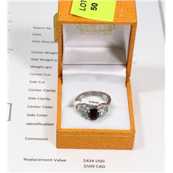 STERLING SILVER GARNET & TOPAZ RING SZ 7 W/ COA