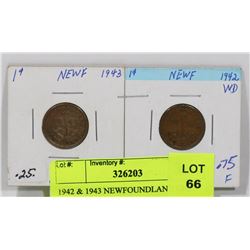 1942 & 1943 NEWFOUNDLAND ONE CENT COINS.