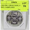 Image 1 : 5 SILVER 1 GRAM  BARS, ASSORTED INCL 3 AIRPLANES
