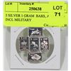 Image 1 : 5 SILVER 1 GRAM  BARS, ASSORTED INCL MILITARY