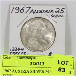 1967 AUSTRIA SILVER 25 SCHILLING COIN.