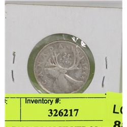 1944 CANADIAN SILVER 25 CENT COIN.