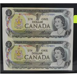 LOT OF 2 CANADA 1973 UNCUT DOLLAR BILLS,