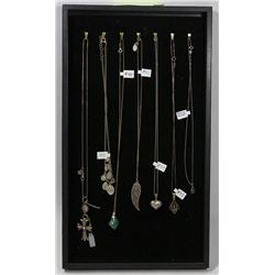 TRAY OF STERLING SILVER CHAINS WITH PENDANTS