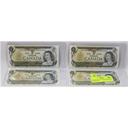 LOT OF FOUR 1973 CANADIAN $1.00 BANKNOTES.