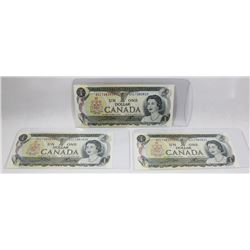 LOT OF THREE 1973 CANADIAN SEQUENTIAL $1.00 BANK
