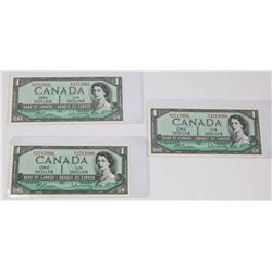 LOT OF THREE 1954 CANADIAN SEQUENTIAL $1.00 BANK