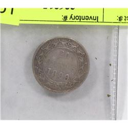 1899 NEWFOUNDLAND SILVER 20 CENT COIN.