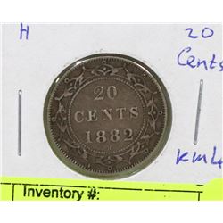 1882 NEWFOUNDLAND SILVER 20 CENT COIN.