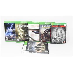 BOX OF 5 X-BOX ONE AND 1 XBOX 360 GAMES.
