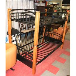 WOOD & BLACK WROUGHT IRON BUNK BED LOWER BED