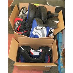 2 BOXES FOR HOCKEY GOALIE PADS AND SHOULDER PADS