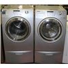 Image 1 : SAMSUNG WASHER AND DRYER SET, SILVER WITH PEDESTAL