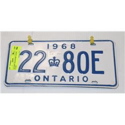MATCHING 1968 ONTARIO  LICENSE PLATES