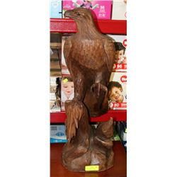 EAGLE AND BABIES WOOD CARVING-BACK IS CRACKED