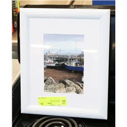 SMALL BOAT FRAMED MATTED PICTURE.