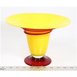 YELLOW WITH RED SWIRL VINTAGE VASE
