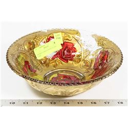 ANTIQUE CARVED ROSE GLASS BOWL