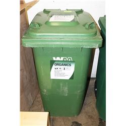 LARGE GREEN RECYCLE BIN WITH WHEELS