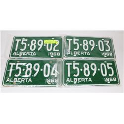 LOT OF 4 CONSECUTIVE NUMBERED  ALBERTA 1968 PLATES