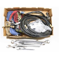 MISC TOOLS INCL HOSING, TIEDOWNS, BERNZOMATIC