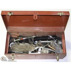RED METAL LOCKABLE TOOL BOX WITH CONTENTS OF