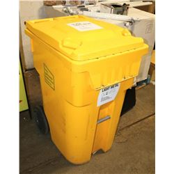 LARGE YELLOW RECYCLING BIN WITH WHEELS
