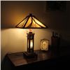 Image 3 : ï¿½GORDONï¿½ Tiffany-style Mission 3 Light Double Lit Wooden Table Lamp 15" Shade
