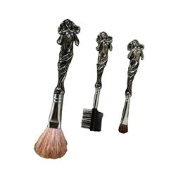 Art Nouveau Style Silver Plate Dresser Set, Cosmetic Brushes