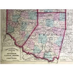 Early Color Atlas of Pennsylvania: Counties of Jefferson, Clarion, Indiana, and Strong ï¿½ 1872