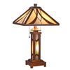 Image 1 : â€œGORDONâ€ Tiffany-style Mission 3 Light Double Lit Wooden Table Lamp 15" Shade