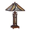 Image 2 : â€œGORDONâ€ Tiffany-style Mission 3 Light Double Lit Wooden Table Lamp 15" Shade