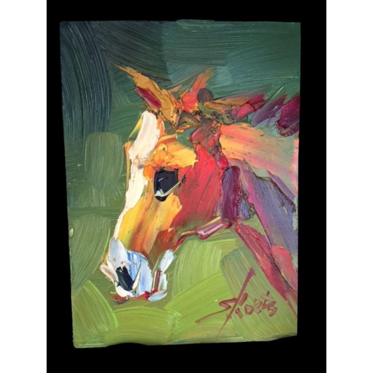 Pair Of Signed Abstract Horses Oil Paintings
