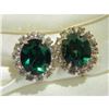 Image 1 : Vintage Emerald Green Rhinestone Screw Back Earrings