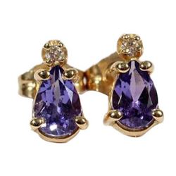 14kt Pear Shape Tanzanite & Diamond Earrings