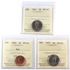 Image 1 : 1963 Canada 5-cent, 2002 Canada 1-cent Red, 2007 Canada 5-cent ICCS Certified MS-65. 3pcs.