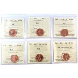2001-2012 Canada 1-cent ICCS Certified MS-66 Red. You will receive 2001, 2003, 2004, 2005, 2007, & 2