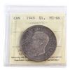Image 1 : Silver $1 1949 ICCS Certified MS-66. Nice even toning throughout the Obverse and Reverse of the coin