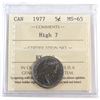 Image 1 : 1977 Canada 5-cent High 7 ICCS Certified MS-65