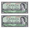 Image 1 : Pair of Consecutive 1954 $1 Devil's Face Beattie-Coyne N/A Prefix UNC. 2pcs