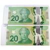 Image 2 : Estate Lot of 2x Canada $20.00 Banknotes with Low Serial Numbers - BIR0000648 & FVF0006013. 2pcs