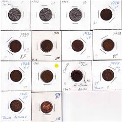 Estate Lot of 14x 1922-1956 Canada 1-cent & 5-cent. You will receive 1-cent 1926, 1929, 1931, 1932,