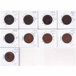 Estate Lot of 9x 1859-1919 Canada Large Cents - 1859 N9, 1876, 1882H Obv 1a, 1882H Obv 2, 1888, 1916