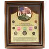 Image 1 : United States World War II 7-coin Collection with 3 Stamps in Nice Wooden Frame. Features a Nickel-p