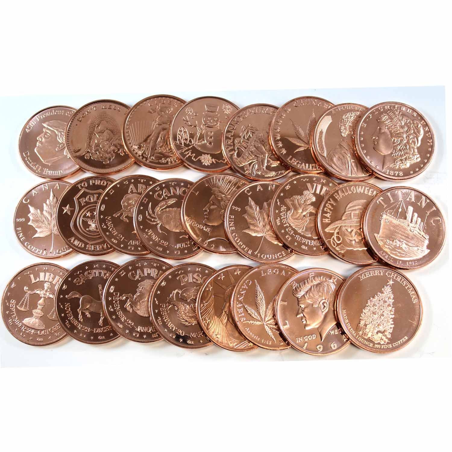 Lot of 25x 1oz .999 Fine Copper Rounds all Different Designs. 25pcs ...