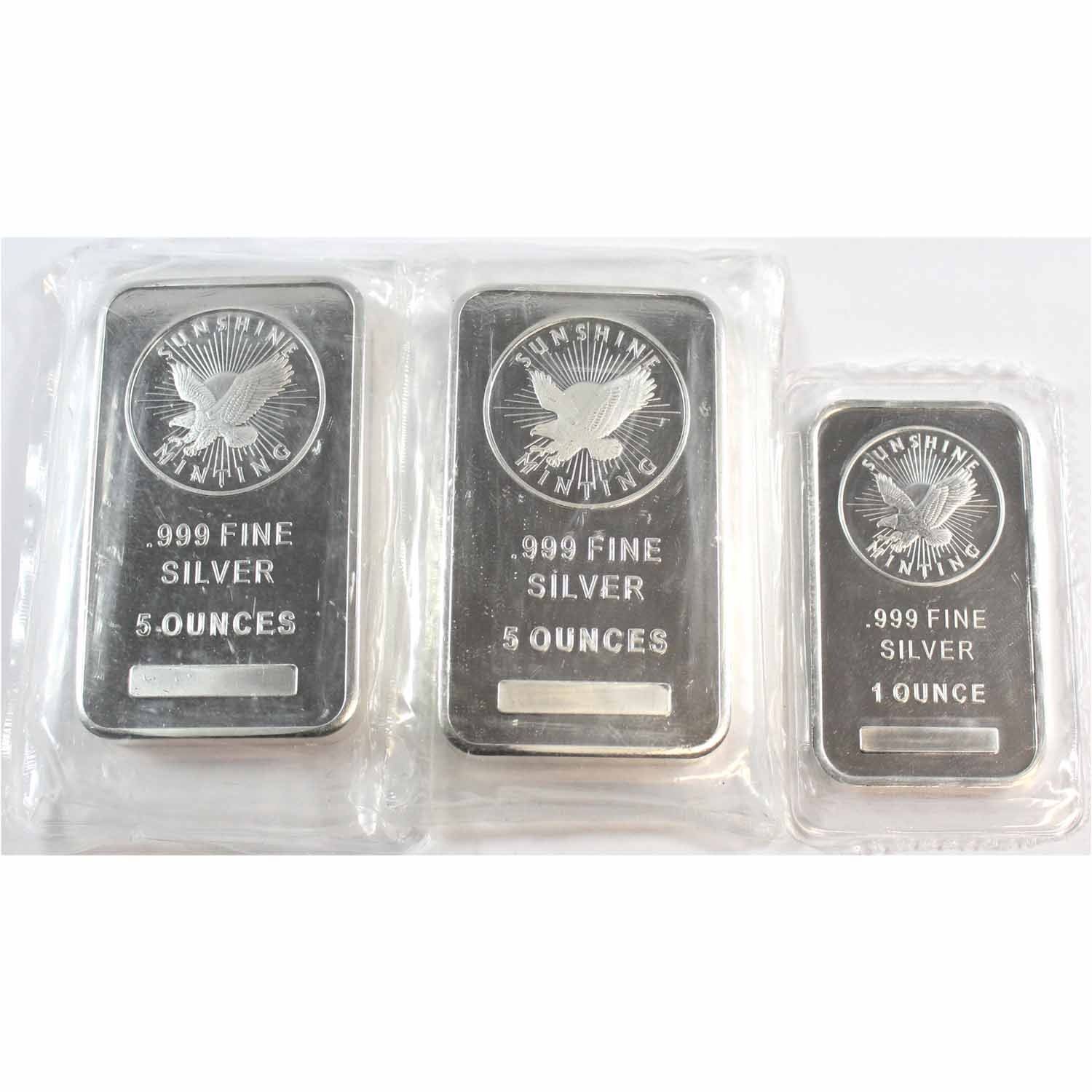 Lot of 2x 5oz & 1x 1oz Sunshine Minting .999 Fine Silver Bars Sealed in